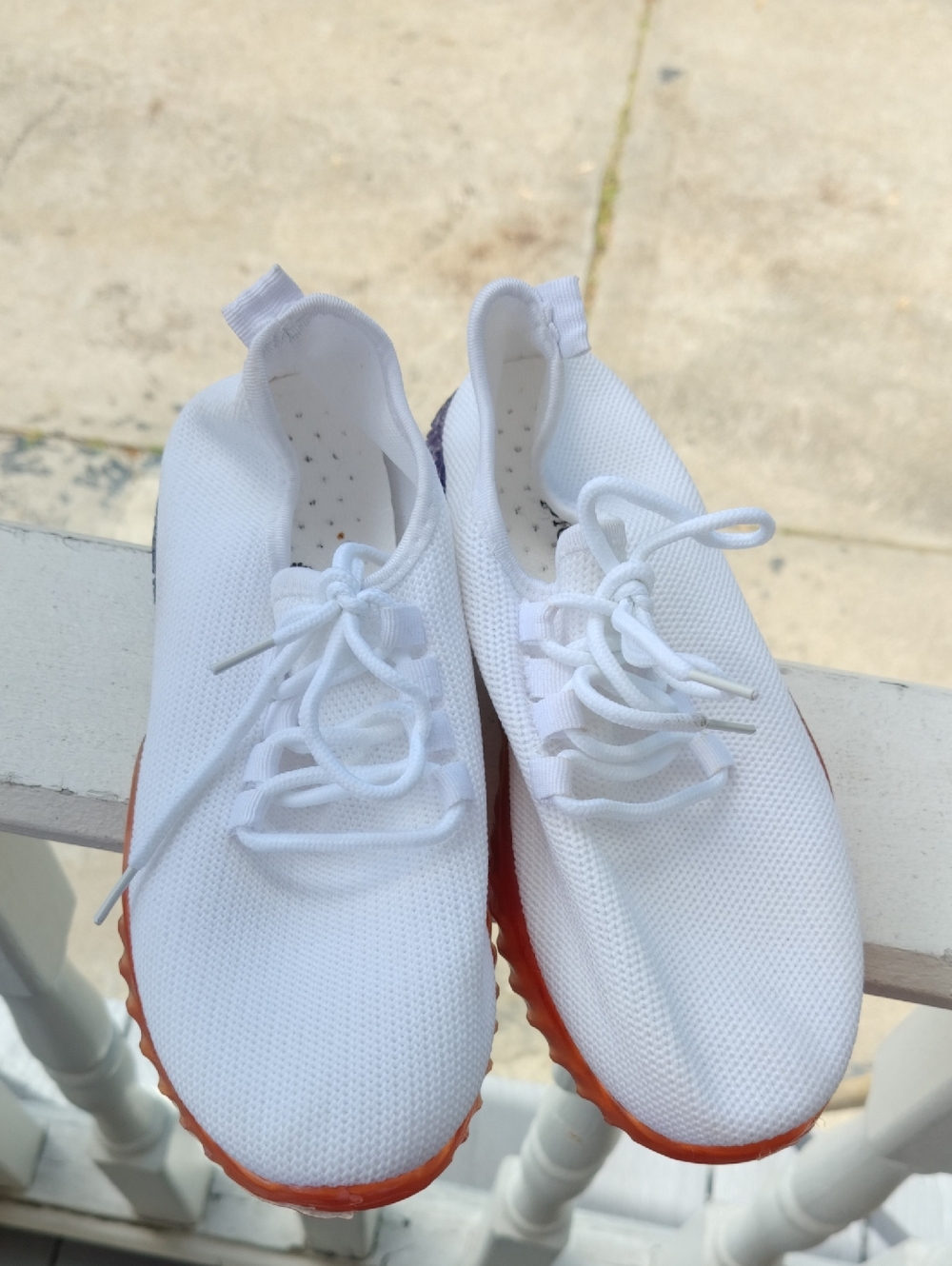 White Women's Knit Sneakers with Orange Sole